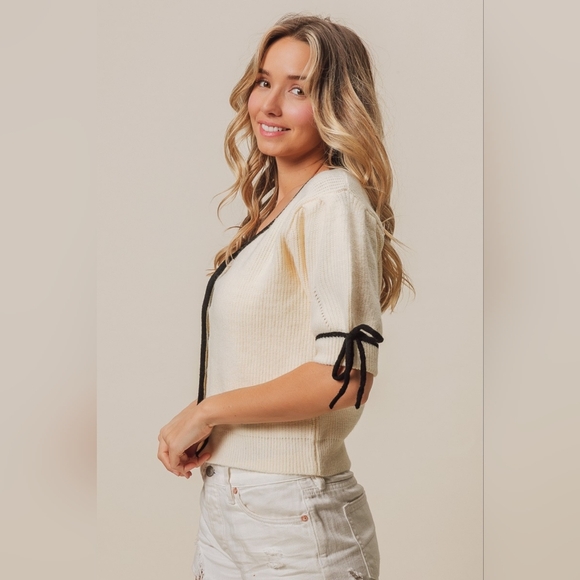 BiBi Contrast Binding Buttoned Cardigan - Picture 3 of 5